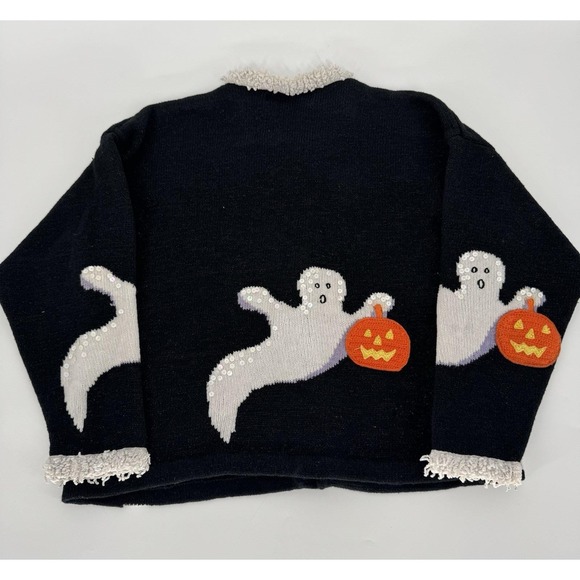 Vintage Halloween Cardigan Women's Large Ghost Ugly Sweater Grandma Janes Closet - Picture 8 of 9